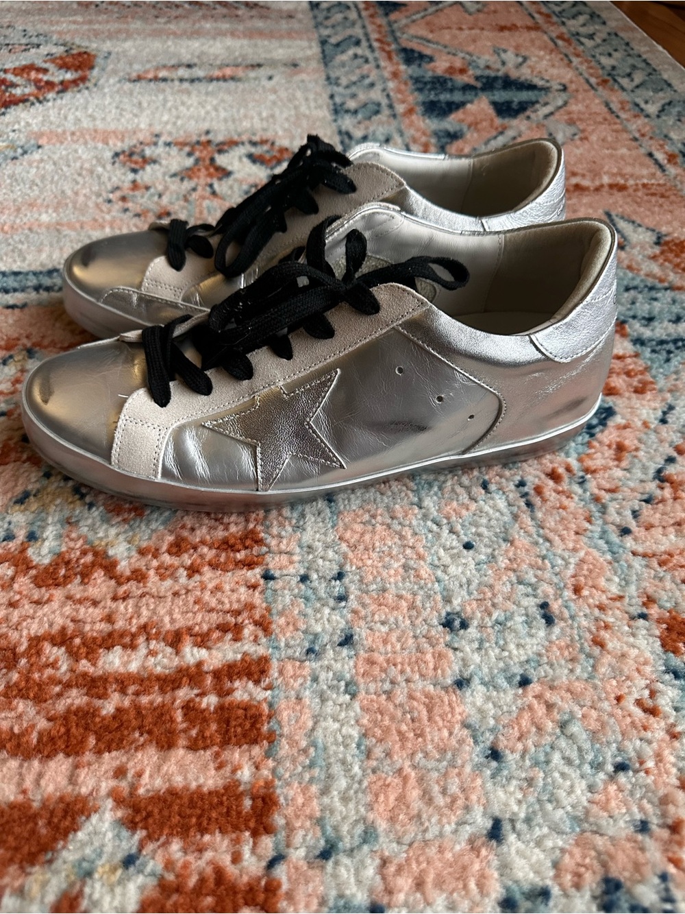 Men’s Silver Metallic Star Lace-Up Sneakers ~ Golden G**se Size 9.5